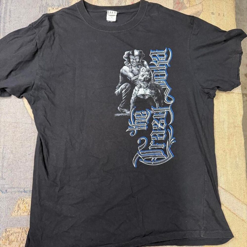 Vintage Porti Men's Black and Grey T-shirt